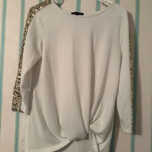Chic White and Gold Sequin Women's Blouse